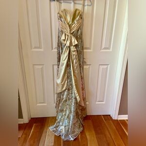 Gold & Silver Sequin Floor Length Sweetheart Strapless Prom Dress Evening Gown